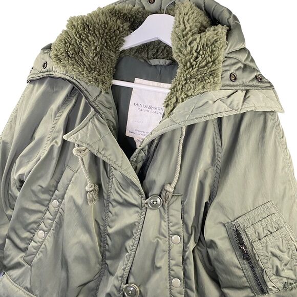 Ralph Lauren Denim & Supply Jacket Medium Green Military Down Sherpa Lined Hood - Picture 3 of 16